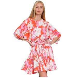 Women’s Coral Multi Print Dolman Sleeve Braided Belt Dress NWT size Large